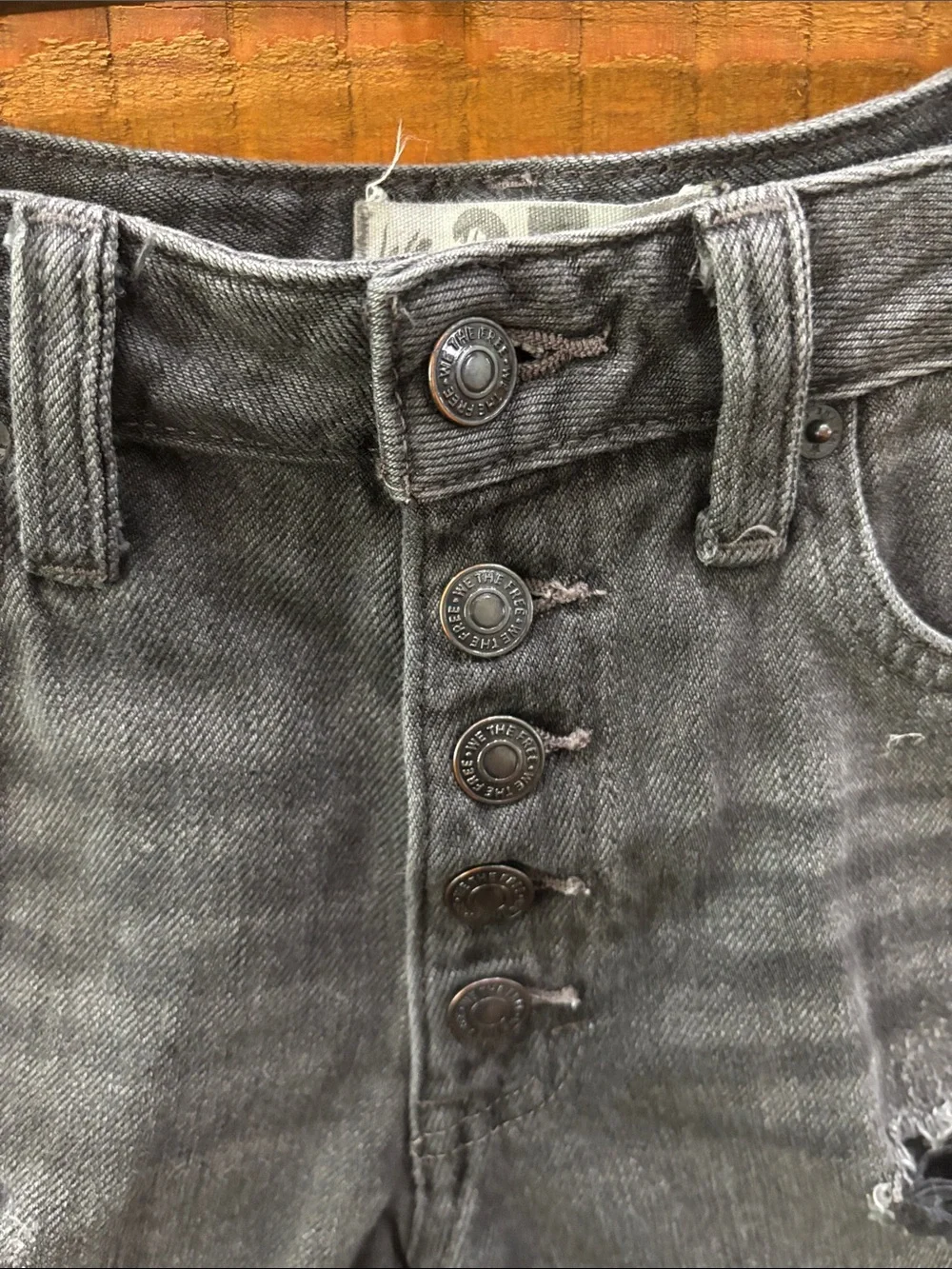 Women's Distressed Button-Fly Denim Shorts - Washed Black